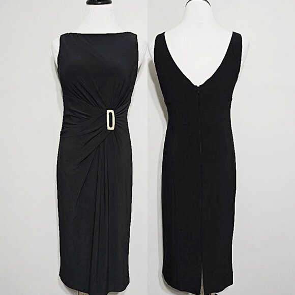 Nwt Anne Klein Little Black Dress 4 Womens Gathered Buckle Cocktail Corpcore lbd - Picture 1 of 15
